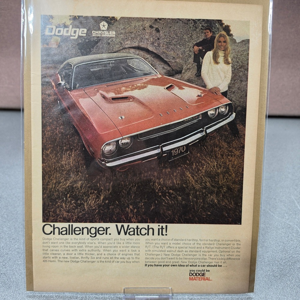1970‎ Dodge Challenger Vintage Original Print Ad Good Muscle Car Art